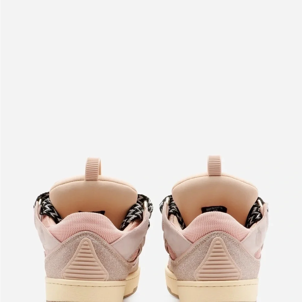 LANVIN LEATHER TECHNICAL MATERIAL CURB SNEAKERS size blush pale pink / beige